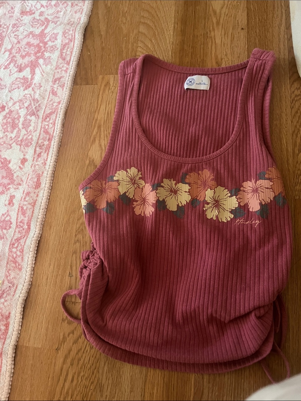 Hurley Ribbed Tank Top with Floral Print - Rose